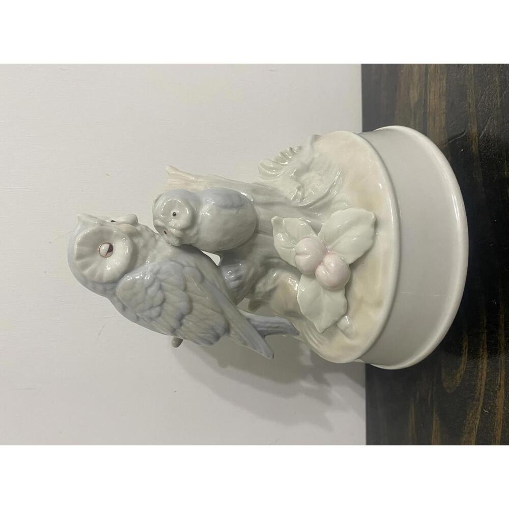 George Good Porcelain Owl Music Box Plays Moonlight Sonata